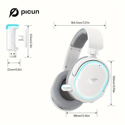 Auriculares inalámbricos para juegos Picun G2: latencia ultrabaja de 2,4 GHz, micrófono con cancelación de ruido, sonido envolvente 7.1, luces LED brillantes, transmisor USB-C con adaptador USB-A para PS5, PS4 y PC, diseñ