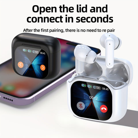 Auriculares inalámbricos HITOZON con cancelación de ruido ANC+ENC, pantalla táctil LCD, resistentes al sudor, batería de larga duración, sonido de alta calidad, ajuste cómodo en la oreja, carga USB tipo C, ideales para