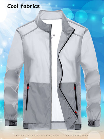 Chaqueta ligera y transpirable para hombre - Protección UV, nailon de secado rápido, cuello alto, manga larga con bolsillos con cremallera, ideal para deportes, yoga, running, pesca y actividades al aire libre. Protección