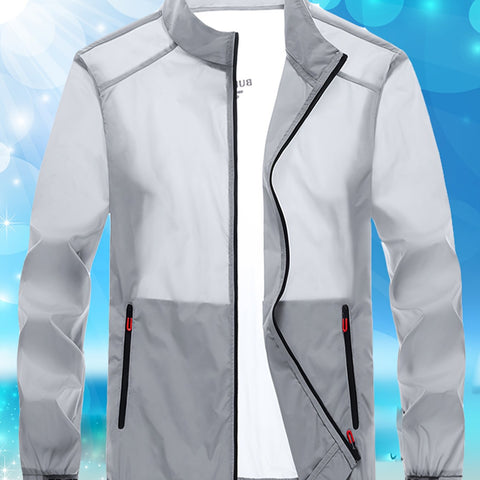 Chaqueta ligera y transpirable para hombre - Protección UV, nailon de secado rápido, cuello alto, manga larga con bolsillos con cremallera, ideal para deportes, yoga, running, pesca y actividades al aire libre. Protección
