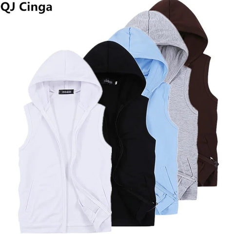 Chaqueta sin mangas con capucha de verano 2025 para hombre, talla asiática M-5XL, negra, azul, blanca y gris, con cremallera, informal, ajustada.