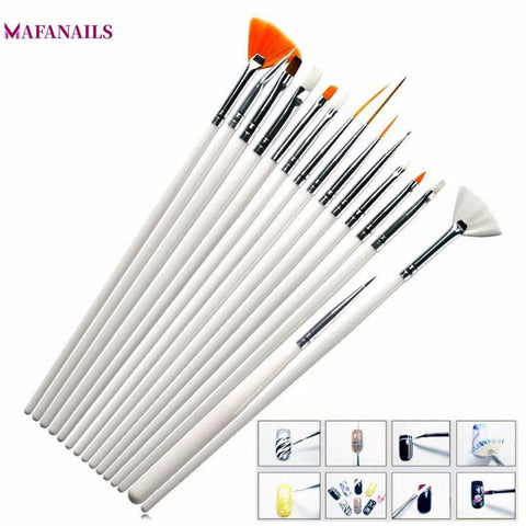 Ensemble de 15 pinceaux pour le nail art, le design et la peinture.
 Parfait pour les salons de manucure professionnels
 Idéal pour mélanger, charger les côtés et pénétrer dans les espaces restreints. Vous permet de créer de beaux designs. Blanc et rose.