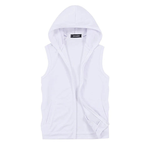 Chaqueta sin mangas con capucha de verano 2025 para hombre, talla asiática M-5XL, negra, azul, blanca y gris, con cremallera, informal, ajustada.