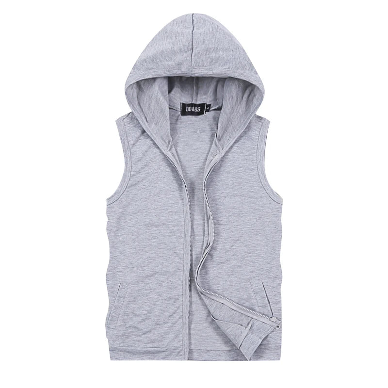 Chaqueta sin mangas con capucha de verano 2025 para hombre, talla asiática M-5XL, negra, azul, blanca y gris, con cremallera, informal, ajustada.