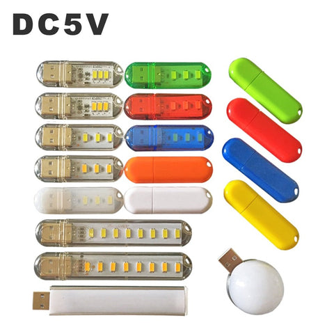 Luz LED nocturna USB portátil, lámpara de disco U, 3LED, 1,5 W, lámparas de lectura, Mini luces de libro coloridas, DC5V, Bombilla alimentada por Banco de energía para acampar