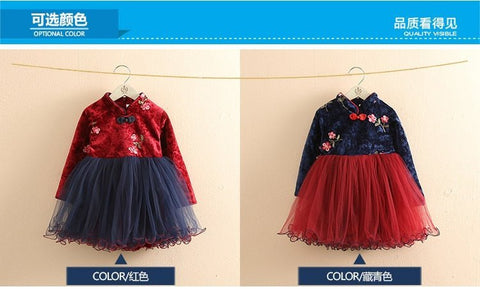 2021 invierno 2-12 años adolescente Año Nuevo bordado encaje rojo tradicional chino prendas Tang niños niñas más vestido de terciopelo