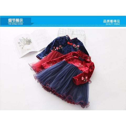 2021 invierno 2-12 años adolescente Año Nuevo bordado encaje rojo tradicional chino prendas Tang niños niñas más vestido de terciopelo