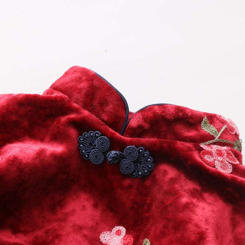 2021 invierno 2-12 años adolescente Año Nuevo bordado encaje rojo tradicional chino prendas Tang niños niñas más vestido de terciopelo