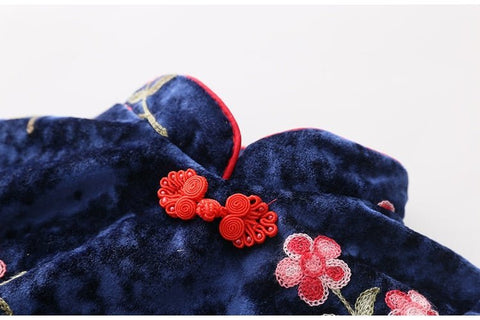 2021 invierno 2-12 años adolescente Año Nuevo bordado encaje rojo tradicional chino prendas Tang niños niñas más vestido de terciopelo