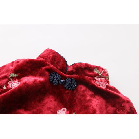 2021 invierno 2-12 años adolescente Año Nuevo bordado encaje rojo tradicional chino prendas Tang niños niñas más vestido de terciopelo