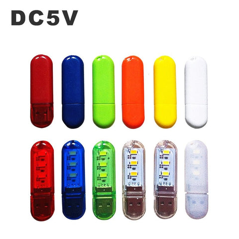 Luz LED nocturna USB portátil, lámpara de disco U, 3LED, 1,5 W, lámparas de lectura, Mini luces de libro coloridas, DC5V, Bombilla alimentada por Banco de energía para acampar