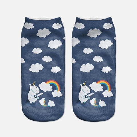 Chaussettes licorne imprimées en 3D pour femmes et jeunes, chaussettes unisexes Kawaii Harajuku