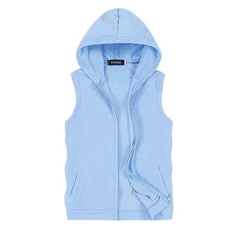 Chaqueta sin mangas con capucha de verano 2025 para hombre, talla asiática M-5XL, negra, azul, blanca y gris, con cremallera, informal, ajustada.