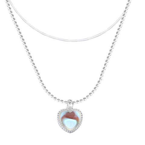 Collar de corazón Kpop para mujer, cadena de clavícula de amor de frijol de la suerte francés, collar femenino Simple coreano, colgante juvenil y  femenino de doble capa.