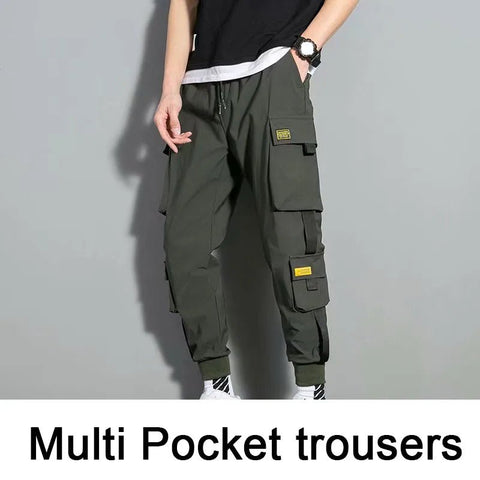 Pantalones cargo harén con múltiples bolsillos para hombre, estilo hip hop, informales, para correr, estilo Harajuku