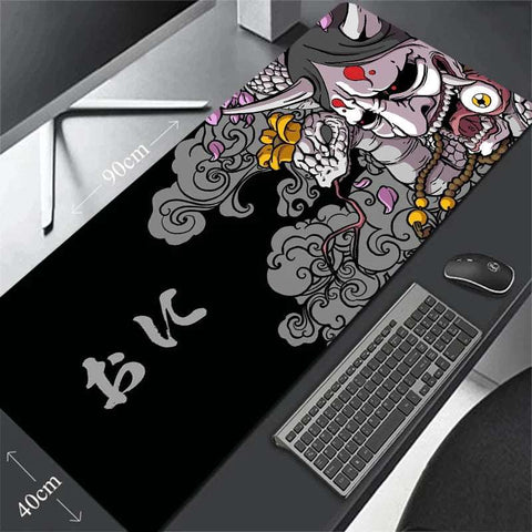 Alfombrilla de ratón del juego, alfombrilla de ratón del diablo samurai japonés, alfombrilla de escritorio para jugador con cara de fantasma negra, accesorios para alfombra, alfombrilla de mesa