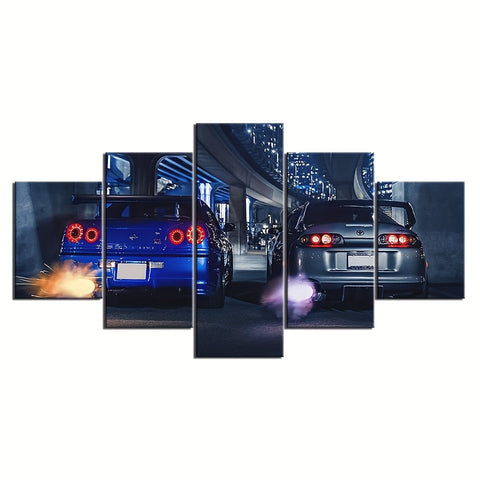 Póster de lienzo sin marco de 5 piezas, arte moderno, lienzo de carreras GTR, regalo ideal para dormitorio, sala de estar, pasillo, arte de pared, decoración de pared, decoración de invierno, decoración de habitación